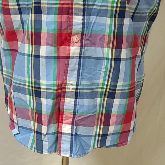 Chaps Easy Care Mens Large blue Plaid Short Sleeve Button Up Shirt - Picture 3 of 12